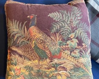 Embroidered Throw Pillow with Pheasant Design