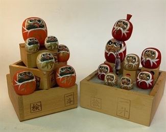 2 vintage japanese doll sets with wooden boxes.