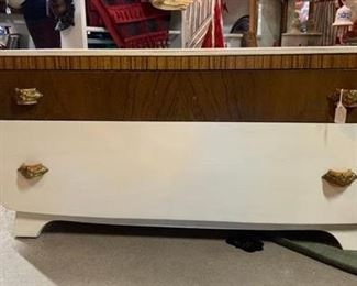 Cedar chest with wood trim.