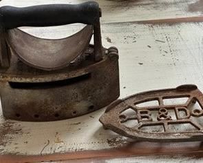 vintage sad iron and matching stand