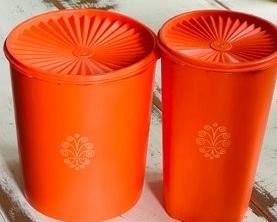 1970's orange Tupperware canisters