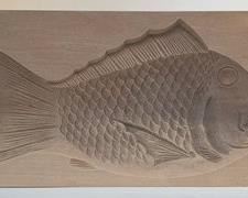 Kashigata wood cake mold,  vintage,  very detailed fish design