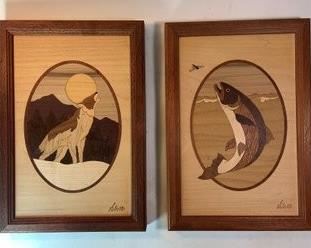 Hudson River Wood Inlay pieces  -   wolf and trout