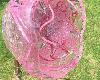 glassflower  - one of a kind handmade sculpture with glass, on a metal stand with copper leaves