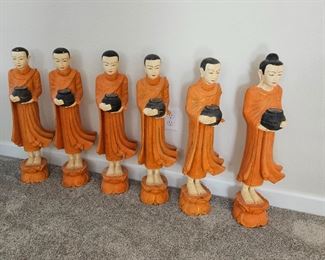 29" tall wood statues, Buddha and his followers