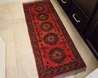 Antique Handmade Afghan Turkoman Runner/ Area Rug 59" x 22" - With Gray Fringe