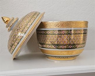 Beautiful Gilded Ornate Porcelain Jar with Lid from Thailand
