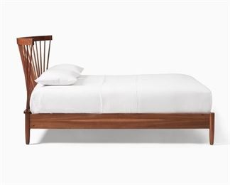 -King Size West Elm "Chadwick" Mid-Century Spindle Bed with Unique Curved Headboard 