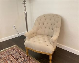 Restoration Hardware Vallette Chair- Elegant Sand Belgian Tufted Linen Armchair #2