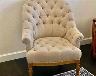 Restoration Hardware Vallette Chair- Elegant Sand Belgian Tufted Linen Armchair - #1