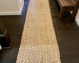  Coastal Two-Tone Jute Runner- Woven Natural Fiber w/ Geometric Design 12 ft. Rug