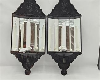 Vintage Metal candle holder sconces with mirrored back