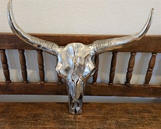 Heavy silver Skull and horns wall art