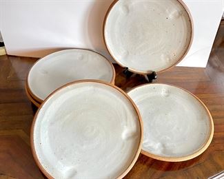 Set of 8 Rustic Stoneware Dinner Plates by Potter Theo Helmstadter Green River Gallery in Santa Fe