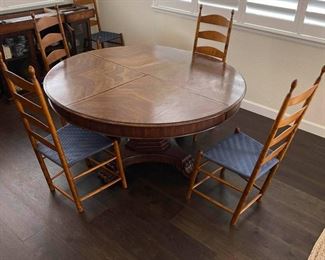 Expandable Round Pedestal Dining Table from Vietnam w/ Tropical Hardwoods 60" D and 30" tall.&nbsp; Video link in listing demonstrates.