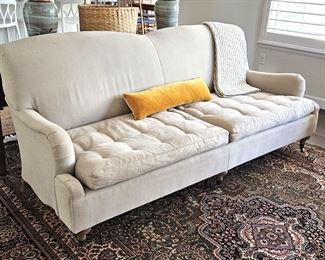 Restoration Hardware Linen Sofa on casters 