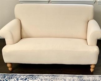 Rachel Ashwell Shabby Chic Couture Small Couch w/ 'Smokey Dove’ Linen Slipcover- Custom Handcrafted in California