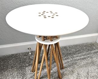  Mid Century Side Table in Style of Larry Laske with spindle legs and a corian top 