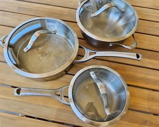 Set of Three Calphalon Stainless Pots with Lids