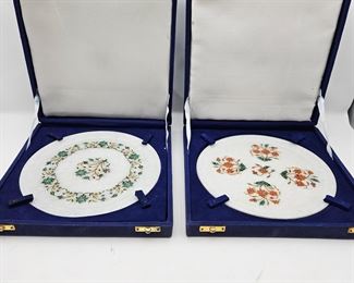 Set of Two Stone plates with colorful stone inlays