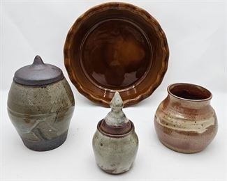 Assorted Hand thrown studio pottery plus ceramic pie dish