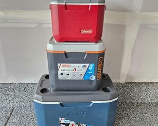 Set of Three quality Coleman Coolers