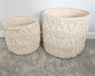 Set of Two Large Macrame Catch-All Soft Nubby Bins with Linen Linings - Great for Laundry! M & Large Sizes