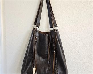Black Soft Leather Hobo Style Bag - Possible Hand Made - 13"T 15"W with a 10" Strap Drop - Inner Pockets