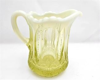 Antique Davidson Primrose Yellow Pearline Uranium Glass (Vaseline Glass) Creamer 5" Tall