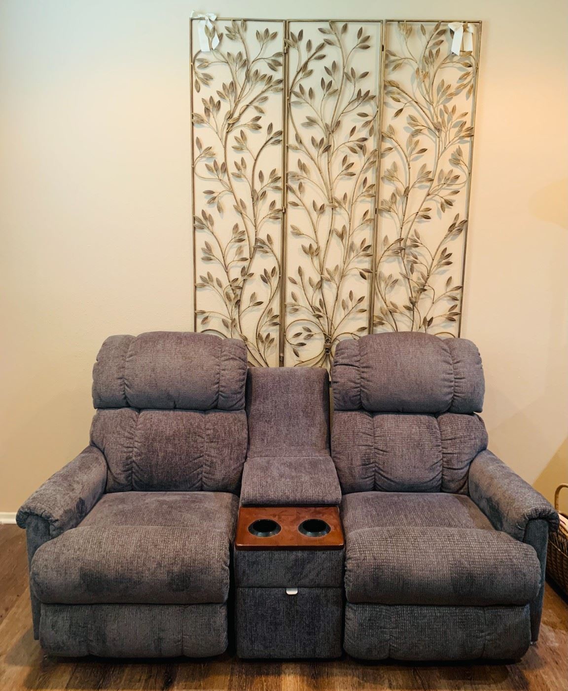 Gray Reclining Loveseat / Wall Decor