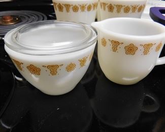Pyrex Golden Butterfly Creamer and Sugar