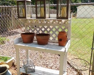 Outdoor Potting Bench, Lanterns, Planters...