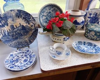 Several Pieces of Blue and White Dishes