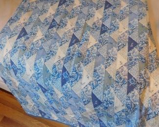 Twin Sized Blue and White Bedspread
