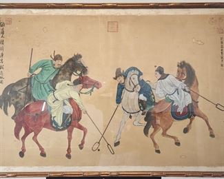 Antique Framed Chinese Polo Painting
