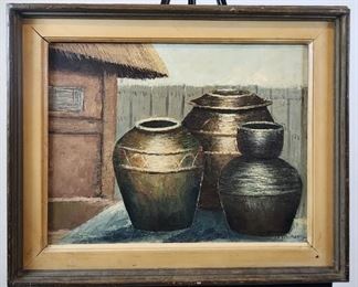 C.K. Lee Signed Framed Oil Painting of Pottery