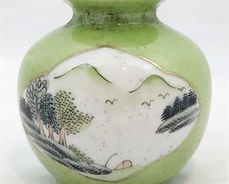 Antique Green Japanese Glazed Satsuma Vase