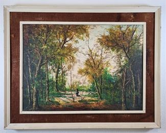 Vintage Mid Century Forest Oil Painting