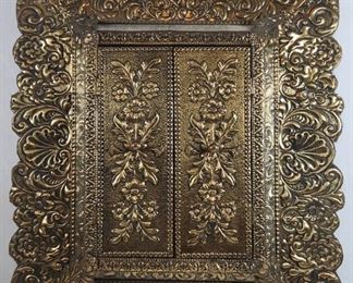 Antique Tin Embossed Gold Gilt Wall Mirror