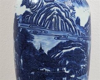 Blue and White Porcelain Landscape Vase