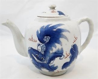 Chinese Lion Porcelain Tea Pot
