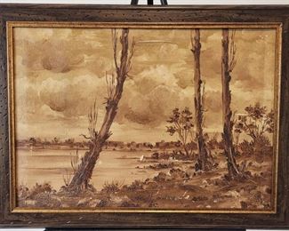 Vintage Monotone Desert Oil Painting on Canvas