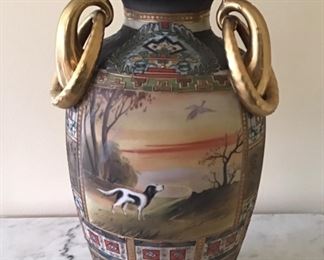 Nippon Scenic Vase 15” w/ Dog