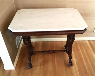 Walnut Victorian Marble Top Parlor Table