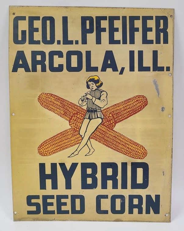 VINTAGE PFEIFER SEED CORN 2-SIDED SIGN ARCOLA, IL