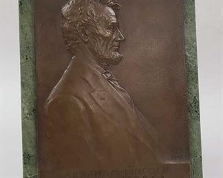 1907 VICTOR D BRENNER LINCOLN BRONZE RELIEF PLAQUE