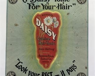 DAISY QUININE HAIR TONIC TIN BARBERSHOP SIGN