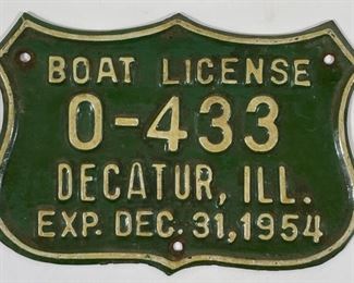 1954 DECATUR, ILLINOIS METAL SHIELD BOAT LICENSE