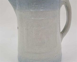 VINTAGE BLUE WHITE STONEWARE LUCKY SYMBOL PITCHER