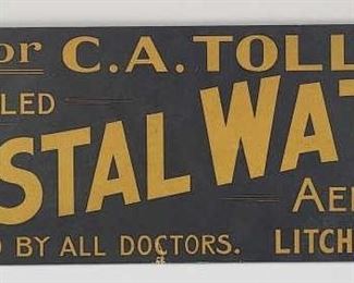 VINTAGE TOLLE'S CRYSTAL WATER ADVERTISING SIGN